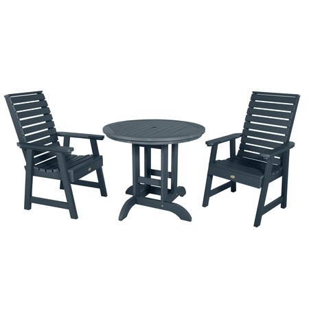 Highwood Usa Weatherly 3pc Round Outdoor Patio Furniture Dining Set AD-DNW36-FBE